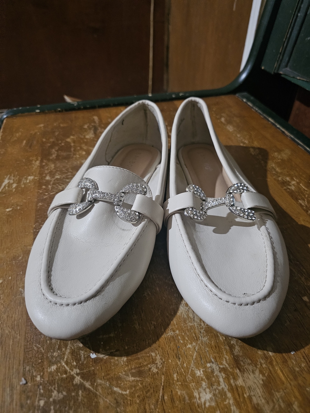 White Women's Rhinestone Link Loafers